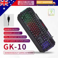 Description:

For a more enjoyable gaming experience, have a try with our 104-Key LED Backlit Wired USB Gaming Keyboard. Ergonomically designed key caps reduce fatigue during long period of play. And it features adjustable LED backlighting so you can easily locate the keys.

Feature:

    SPILL-RESISTANT KEYBOARD
    Spill-resistant design, protect the keyboard from the liquids
    19 KEYS ANTI GOST
    Stimulate the number of keystrokes that reach the limit of &nbsp;your fingers and quickly and accurately reflect all key actions in the game
    BREATHING LED LIGHT
    Cool shape with colorful breathing led light
    PLUG &amp; PLAY
    USB 2.0 interface, plug &amp; play

Specification:

    Switch type: Membrane
    Key type: high key cap
    Key number: 104
    Multimedia key: 12
    Backlit: Colorful breathing LED
    Interface: USB 2.0
    Rating voltage/current: 5V/300mA max
    Cable length: 1.5 meters

Package Content:

    1 X Rainbow Backlit Gaming Keyboard
